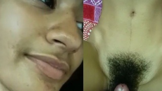 A girl with a natural pussy experiences her first sexual encounter