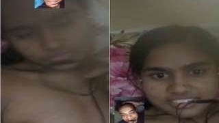 Beautiful Indian woman reveals her breasts to her partner on video call