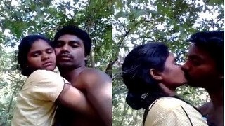 Horny Indian couple kisses passionately in the outdoors