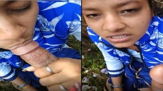 Adorable Indian babe gives an outdoor blowjob