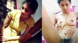 Cute desi teen pleasures herself with her fingers