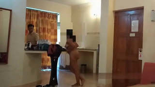 Desi wife flaunts her body in front of room service guy