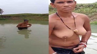 Desi village wife strips down to swim in pond