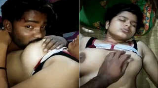 Husband enjoys wife's big boobs in steamy video