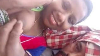 Clear video of lovers kissing and fondling breasts with intimate conversation