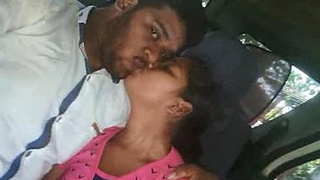 Desi couple shares a passionate kiss and oral sex in their car