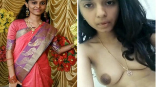 Desi's proud display of her unshaven cunt and perky tits