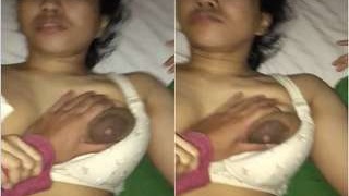 Nepalese girl pleasures herself with her breasts and gets fucked