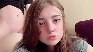 Teen babe gets her cute face fucked on camera