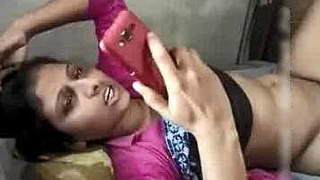 Indian college student gives a blowjob to her bf over the phone