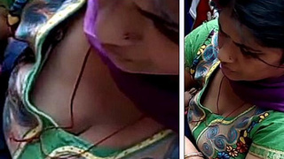 Top-down view of bubbly aunty's ample cleavage in HD video