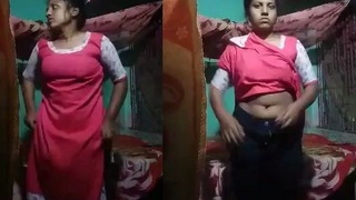 A country girl records a video for her lover in the village