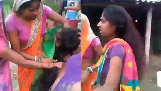 Indian bhabi fights in outdoor wrestling match, showing off big boobs