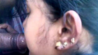 A woman craving sex eagerly performs oral sex