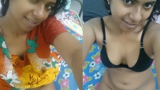 Tamil girl seduces with her cute breasts in a nighty