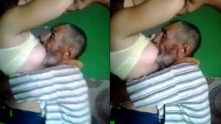 Chubby Arab babe gives boob milk to elderly man