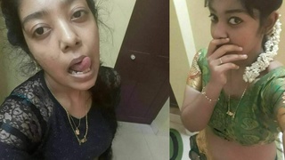Indian girl with a sensual face satisfies her partner's desires